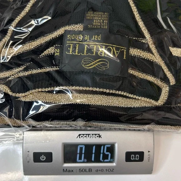 Laurette Women’s Striped V-Neck Sweater VTG Wool Blend Black/Metallic Gold 2X - Picture 11 of 11